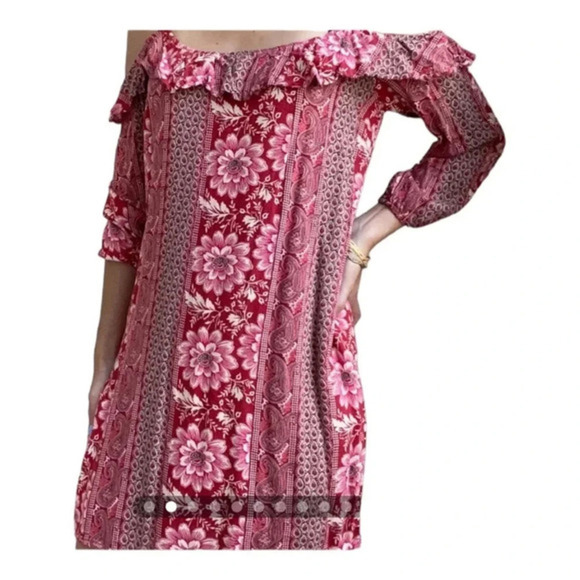 Hollister‎ Dresses Red Print Off-The-Shoulder Shift Dress - Picture 7 of 9